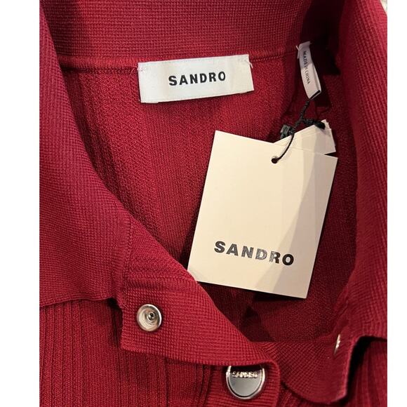 SANDRO Lison Short Knit Dress In Bordeaux Size 36 US/6 - Picture 11 of 14